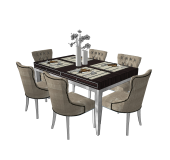 欧式餐桌椅su模型，欧式餐桌椅sketchup模型下载