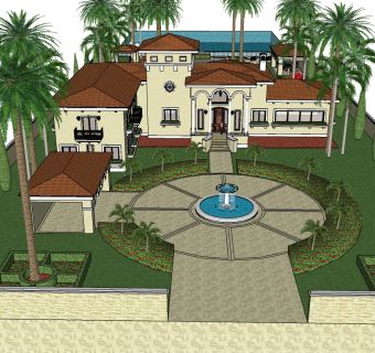 现代独栋滨水别墅skb文件，别墅sketchup模型下载