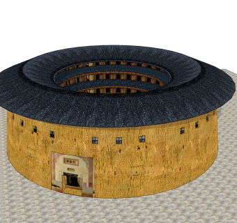 新中式客家土楼建筑草图大师模型，古建民俗sketchup模型免费下载