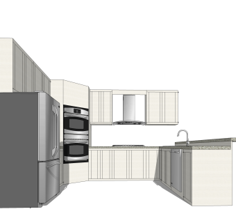 现代岛型橱柜sketchup模型，厨房柜草图大师模型下载