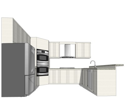 现代岛型橱柜sketchup模型，厨房柜草图大师模型下载