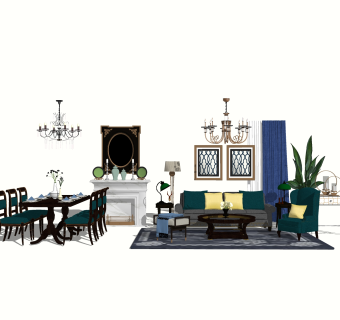 美式沙发组合草图大师模型，沙发组合sketchup模型下载