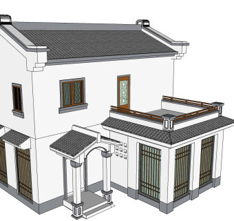 中式别墅su模型下载、中式别墅草图大师模型下载
