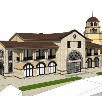 欧式售楼处建筑方案草图大师模型，售楼部建筑沙盘sketchup模型免费下载