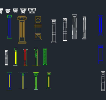 拼花及造形柱图集，雕刻花样CAD图纸下载