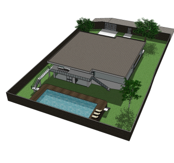 独栋欧式泳池别墅草图大师模型，别墅SU模型下载