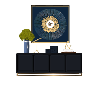 现代简约电视柜摆件组合草图大师模型，电视柜sketchup模型