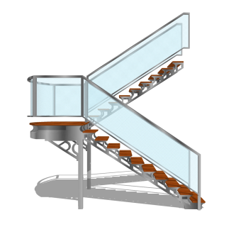 现代钢结构双跑平行楼梯草图大师模型，钢结构双跑平行楼梯sketchup模型免费下载