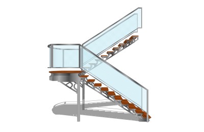 现代钢结构双跑平行楼梯草图大师模型，钢结构双跑平行楼梯sketchup模型免费下载