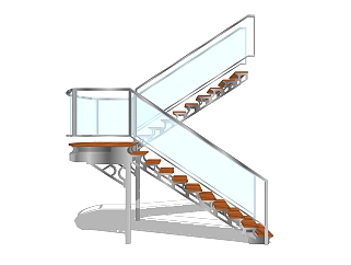 现代钢结构双跑平行楼梯草图大师模型，钢结构双跑平行楼梯sketchup模型免费下载