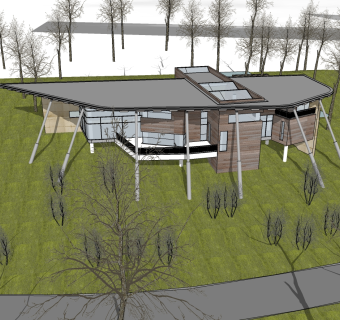 现代绿色环保别墅草图大师模型，别墅SU模型下载