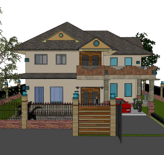 欧式别墅SU模型，别墅SKP模型下载