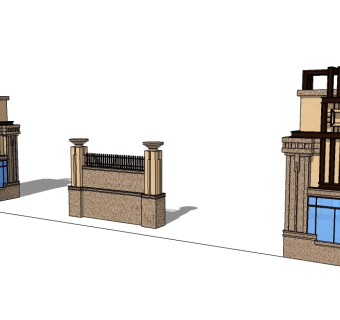 欧式入口大门草图大师模型下载，入口大门SU模型分享