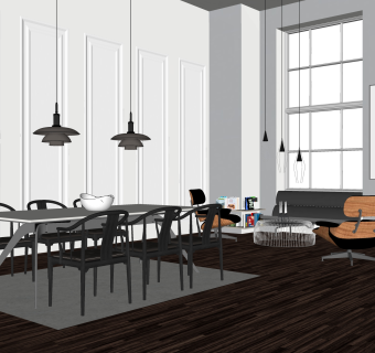 现代简约客厅免费su模型草图大师文件下载