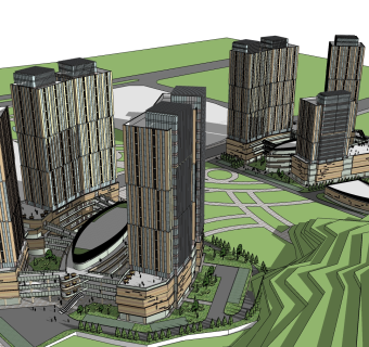 现代办公楼规划草图大师模型，办公楼规划sketchup模型免费下载