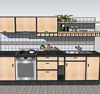 现代橱柜草图大师模型，厨房柜sketchup模型下载
