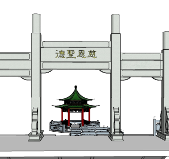 中式牌坊大门sketchup模型，牌坊skp文件下载