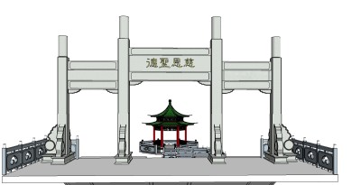 中式牌坊大门sketchup模型，牌坊skp文件下载