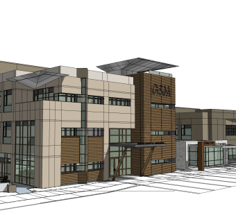 现代办公楼外观草图大师模型，办公楼外观sketchup模型免费下载