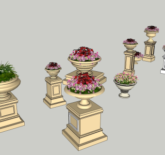 欧式花钵组合免费su模型下载、欧式花钵组合草图大师模型下载