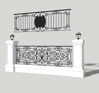 欧式铁艺景观墙围墙草图大师模型，铁艺景观墙围墙sketchup模型下载