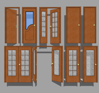 现代室内门草图大师模型，现代门SU模型下载