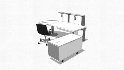 现代白色老板桌草图大师模型，老板桌sketchp模型下载