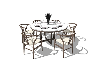 新中式餐桌椅su模型，餐桌椅skp模型下载