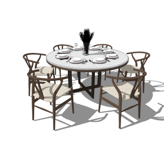 新中式餐桌椅su模型，餐桌椅skp模型下载