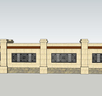现代围墙围栏草图大师模型，围墙sketchup模型skp模型下载