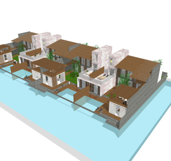 现代联排别墅su模型，别墅草图大师模型下载