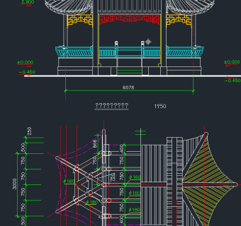 园林六角亭CAD素材，六角亭CAD建筑图纸下载