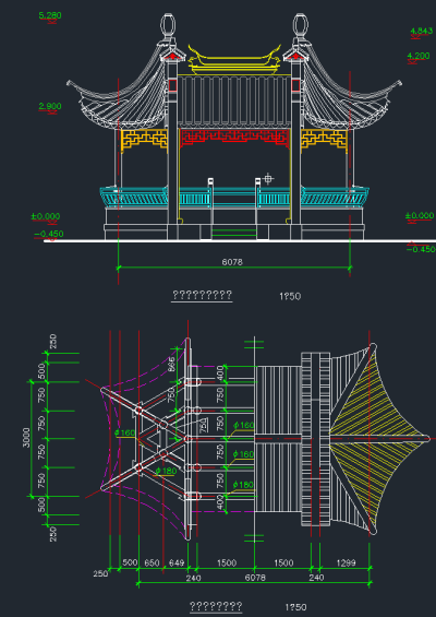 园林六角亭CAD素材，六角亭CAD建筑图纸下载