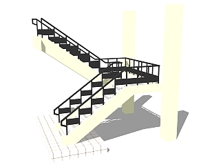 现代<em>双跑</em>平行楼梯草图大师模型，钢架楼梯sketchup模型...