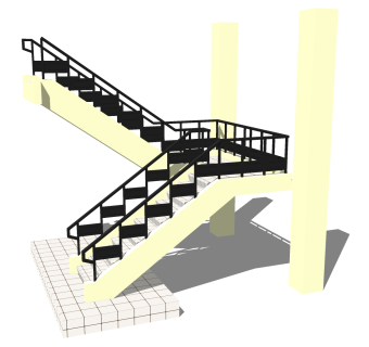 现代双跑平行楼梯草图大师模型，钢架楼梯sketchup模型免费下载