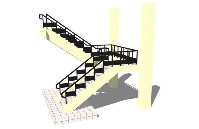 现代双跑平行楼梯草图大师模型，钢架楼梯sketchup模型免费下载