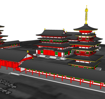 日式古建庙宇草图大师模型下载、古建庙宇su模型下载