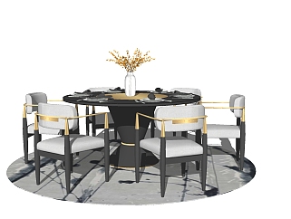 新中式餐桌椅组合 su模型，餐桌椅草图大师模型下载