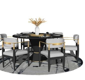 新中式餐桌椅组合 su模型，餐桌椅草图大师模型下载