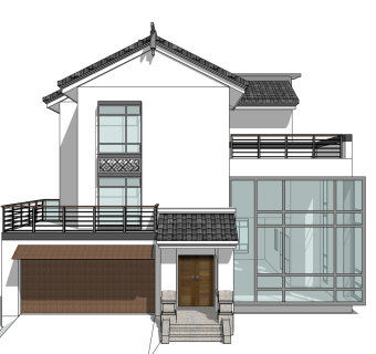 新中式别墅su模型下载、新中式别墅草图大师模型下载