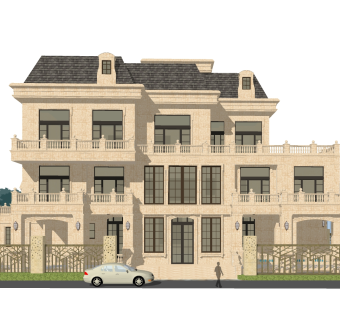 欧式别墅外观草图大师模型，别墅外观sketchup模型免费下载