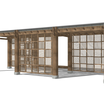 新中式实木廊架草图大师模型，实木廊架sketchup模型下载