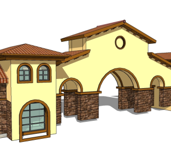 欧式入口大门skp文件下载，入口大门SU模型分享
