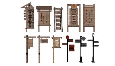中式旅游区指示牌su模型下载、旅游区指示牌草图大师模型下载