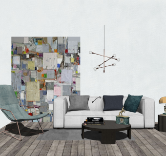 现代皮革沙发组合su模型，轻奢沙发组合skp模型下载