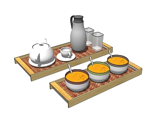 现代茶具食物草图大师模型，<em>食品</em>sketchup模型下载