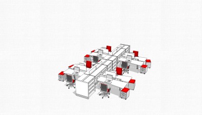 屏风办工桌草图大师模型，办工桌skp模型，办工桌su素材下载