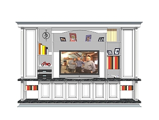 欧式电视柜草图大师模型，电视柜SKP模型下载