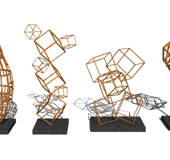 现代金属几何摆件组合su模型 下载去，几何摆件skp文件下载