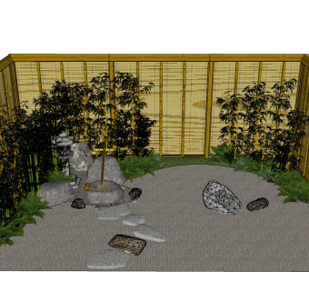 现代中式庭院景观草图大师模型，庭院景观sketchup模型skp文件下载